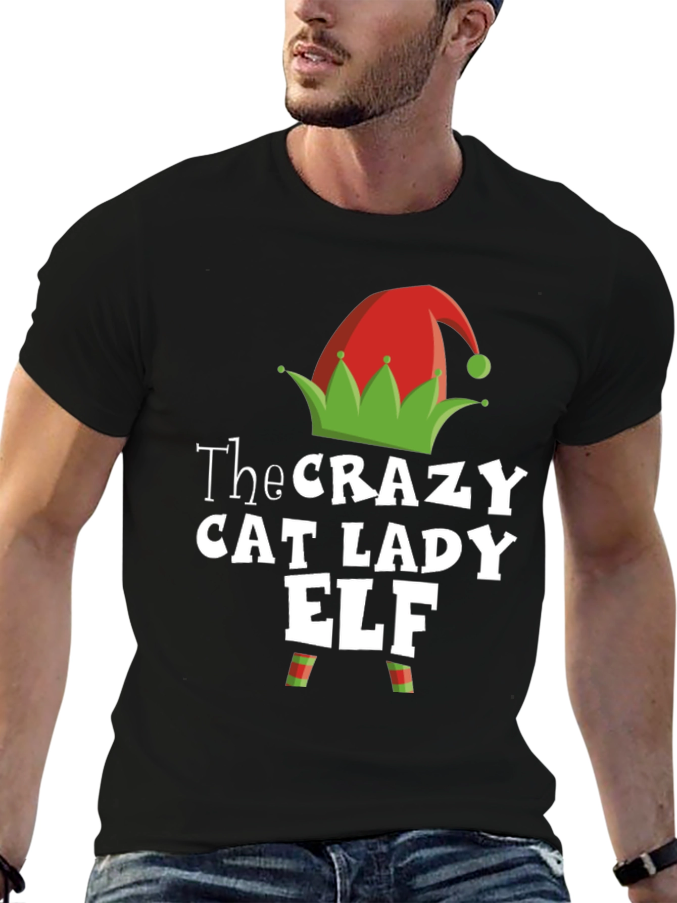 Camiseta Hombre Crazy Cat Lady Elf Navidad