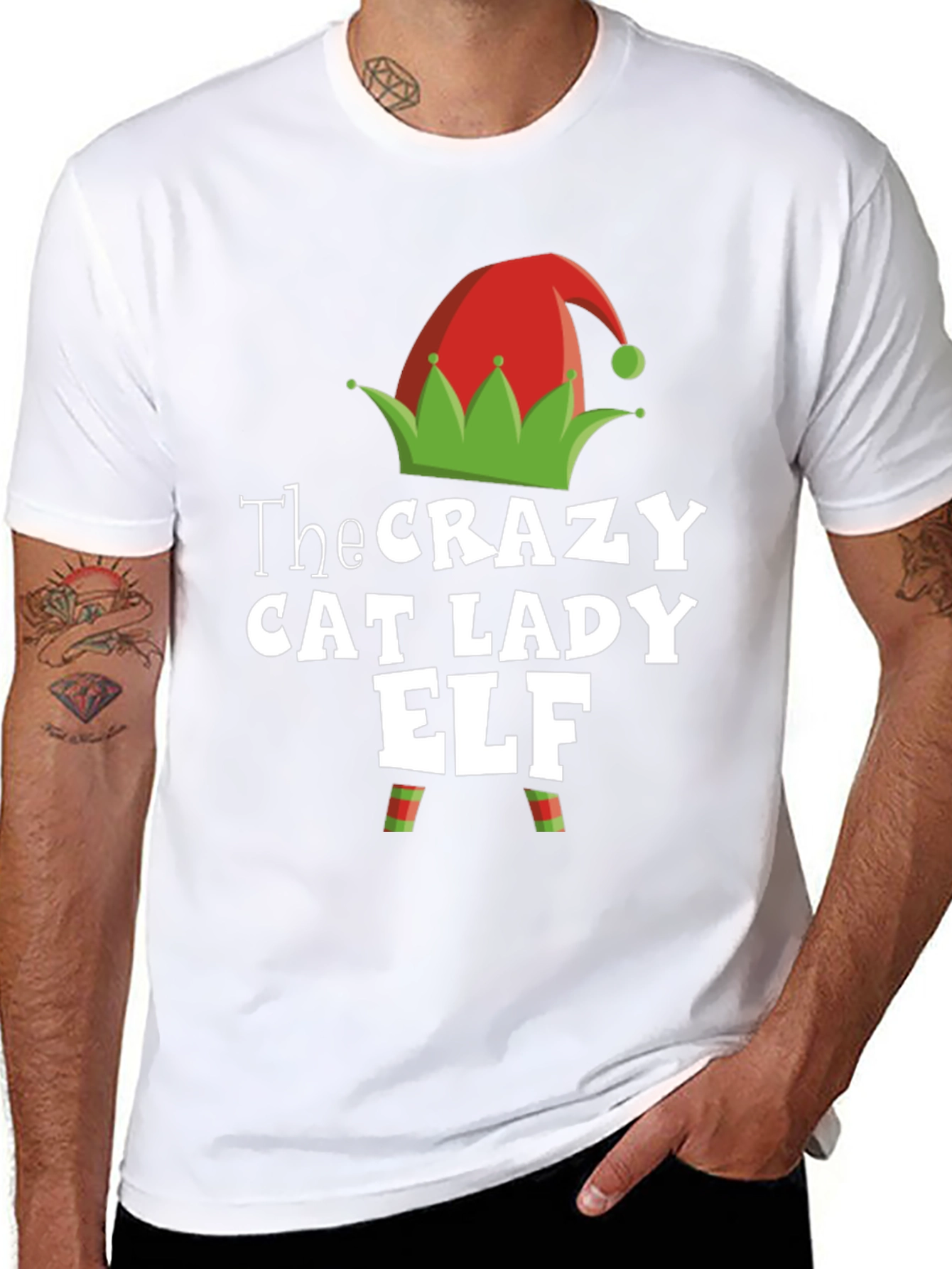 Camiseta Hombre Crazy Cat Lady Elf Navidad