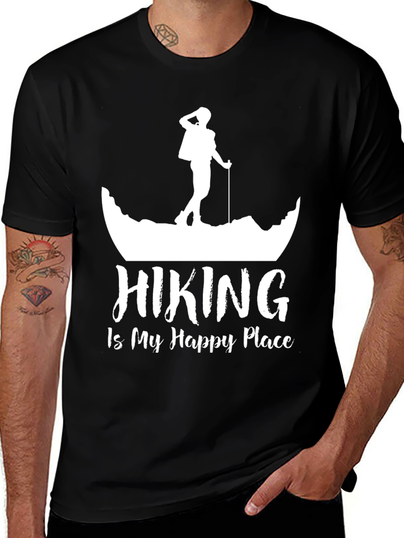 Camiseta Negra con Diseño de Senderismo para Hombre