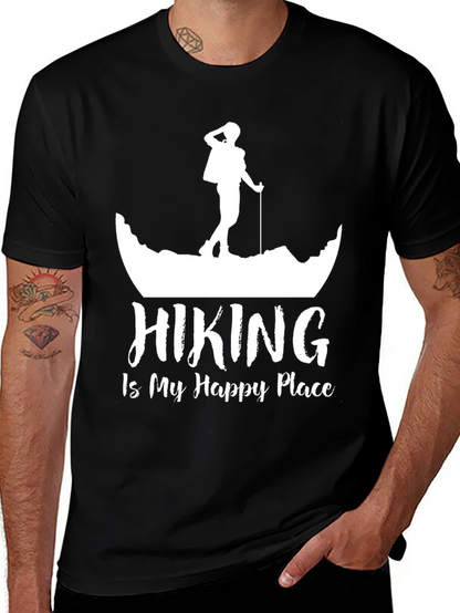 Camiseta Negra con Diseño de Senderismo para Hombre