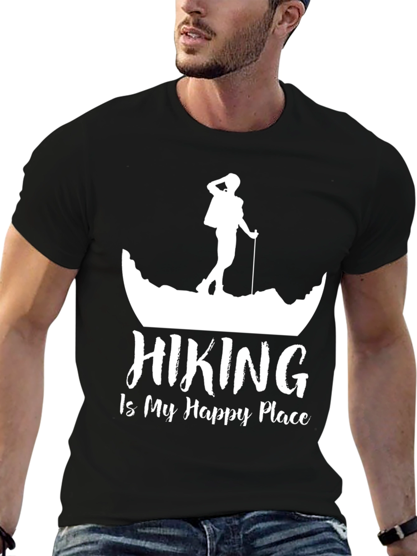 Camiseta Negra con Diseño de Senderismo para Hombre