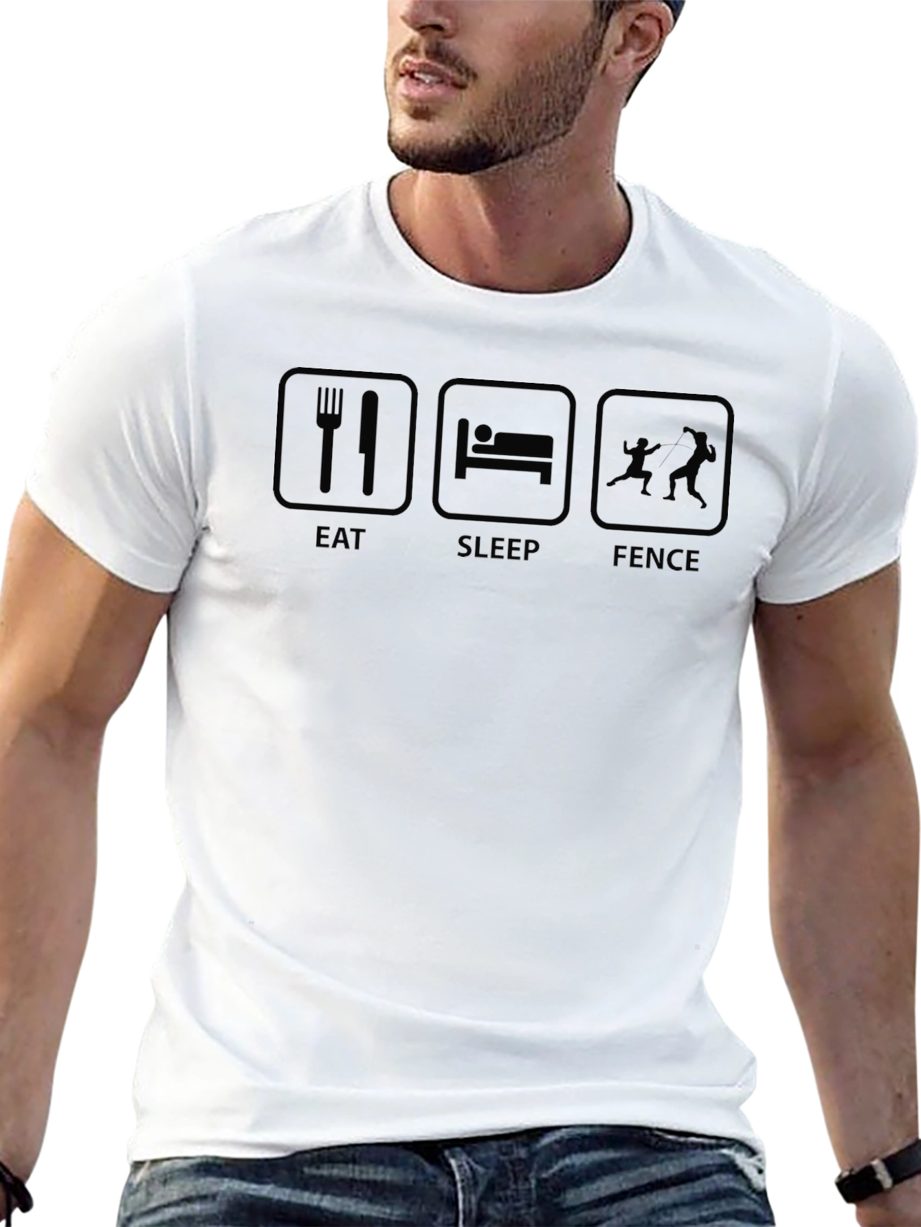 Camiseta Negra Eat Sleep Fence para Esgrima