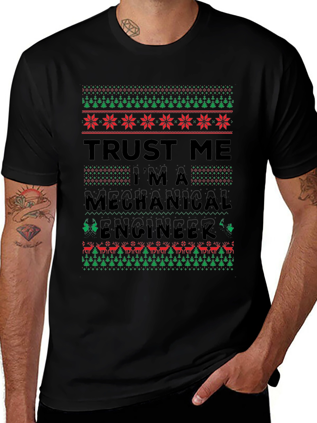 Camiseta Divertida de Ingeniero Mecánico Navideño