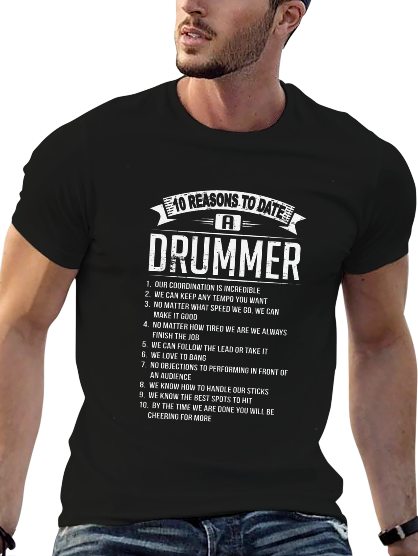Camiseta Negra 10 Razones para Salir con un Baterista