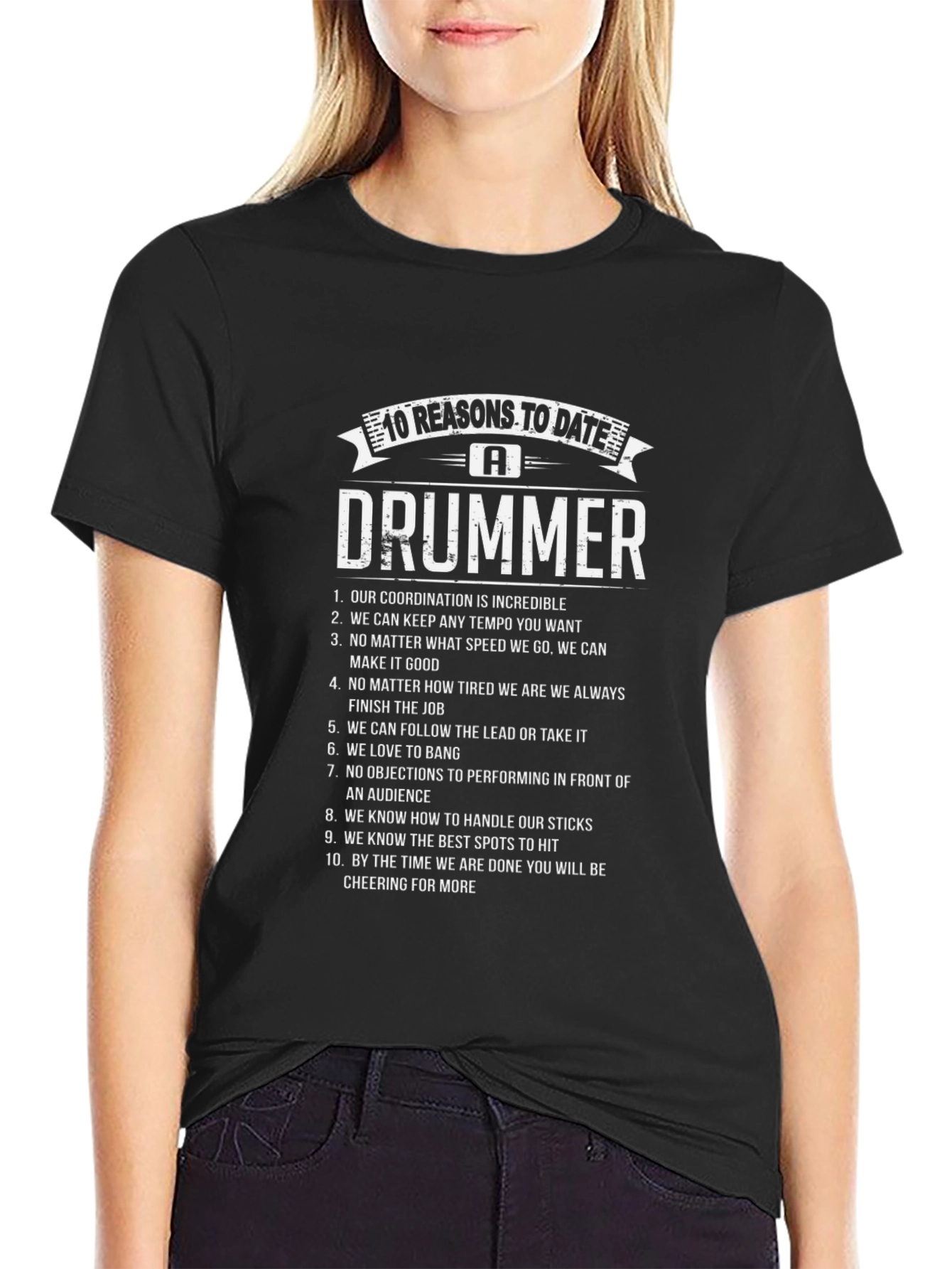 Camiseta Negra 10 Razones para Salir con un Baterista