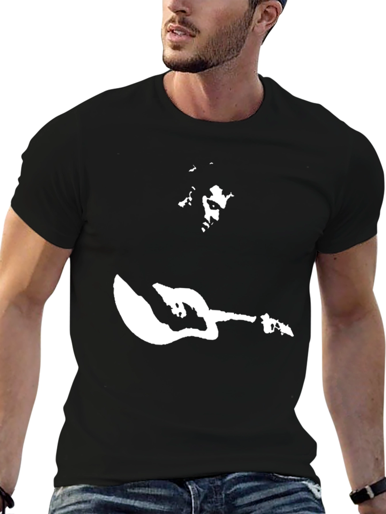 Camiseta Negra Estampado Guitarrista Rock