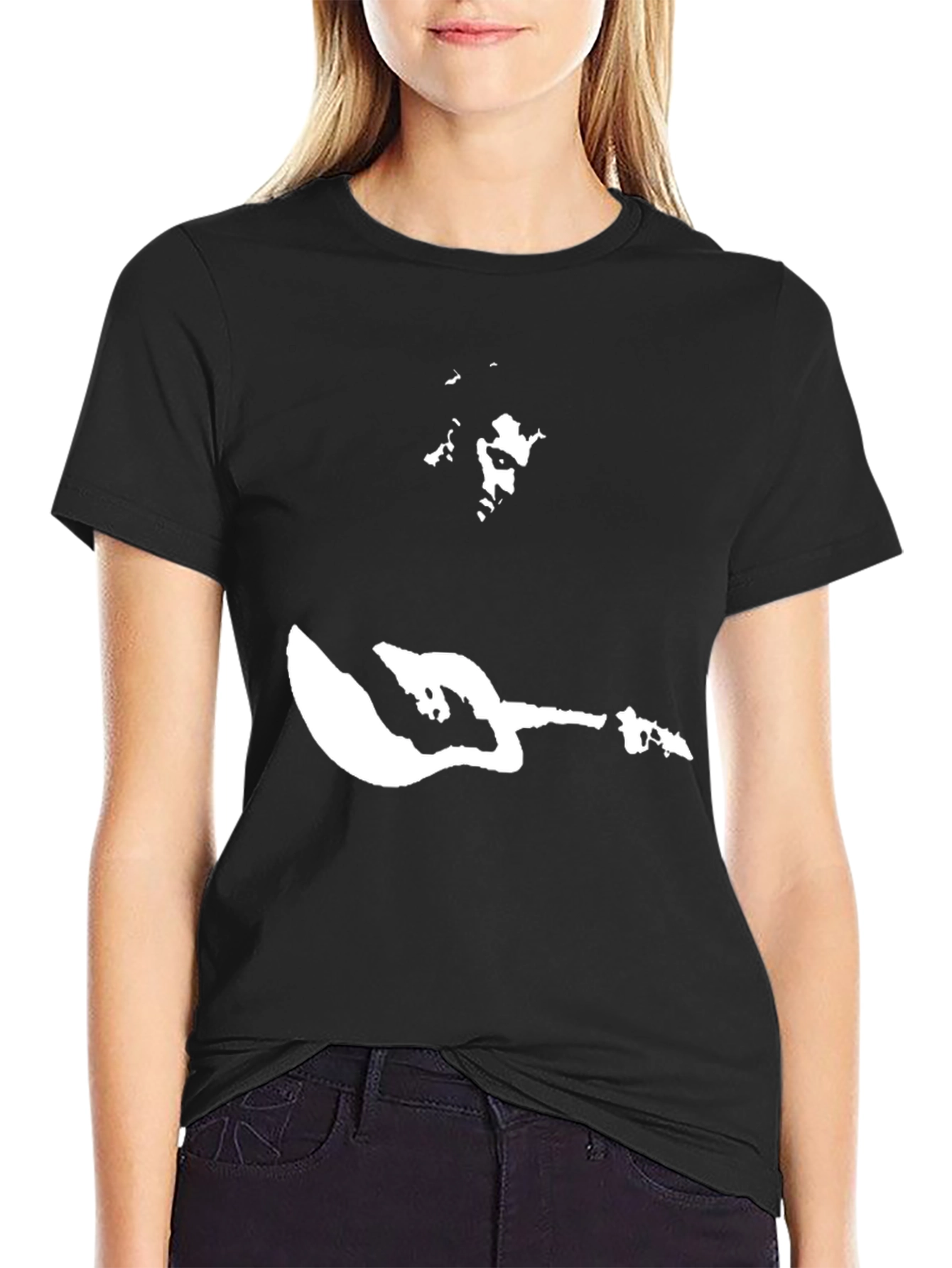 Camiseta Negra Estampado Guitarrista Rock