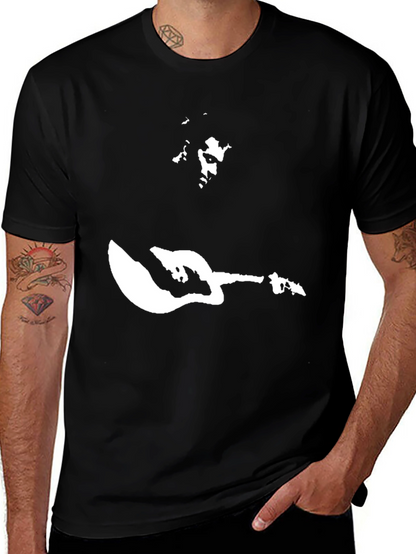 Camiseta Negra Estampado Guitarrista Rock