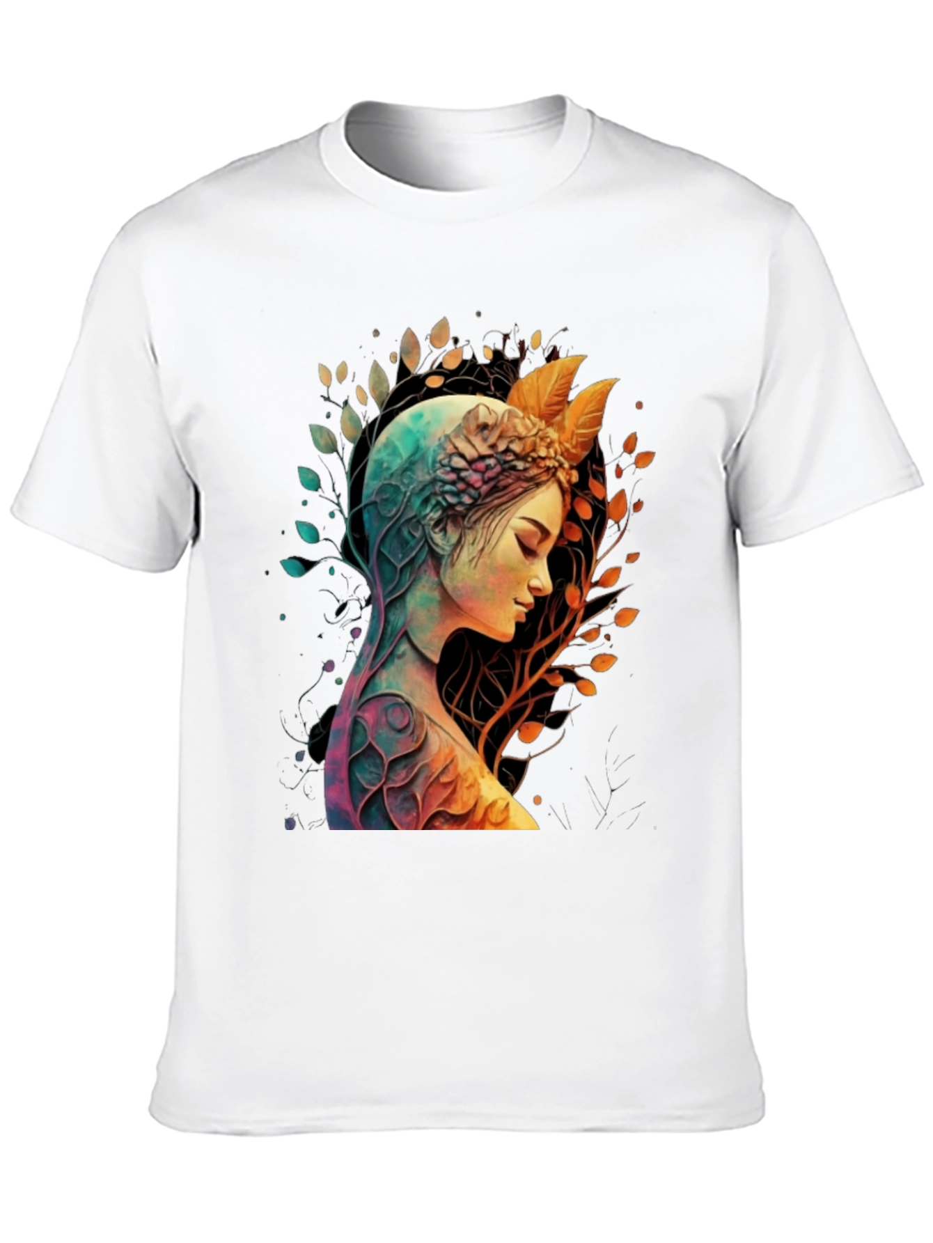 Camiseta Negra con Diseño de Naturaleza y Mujer