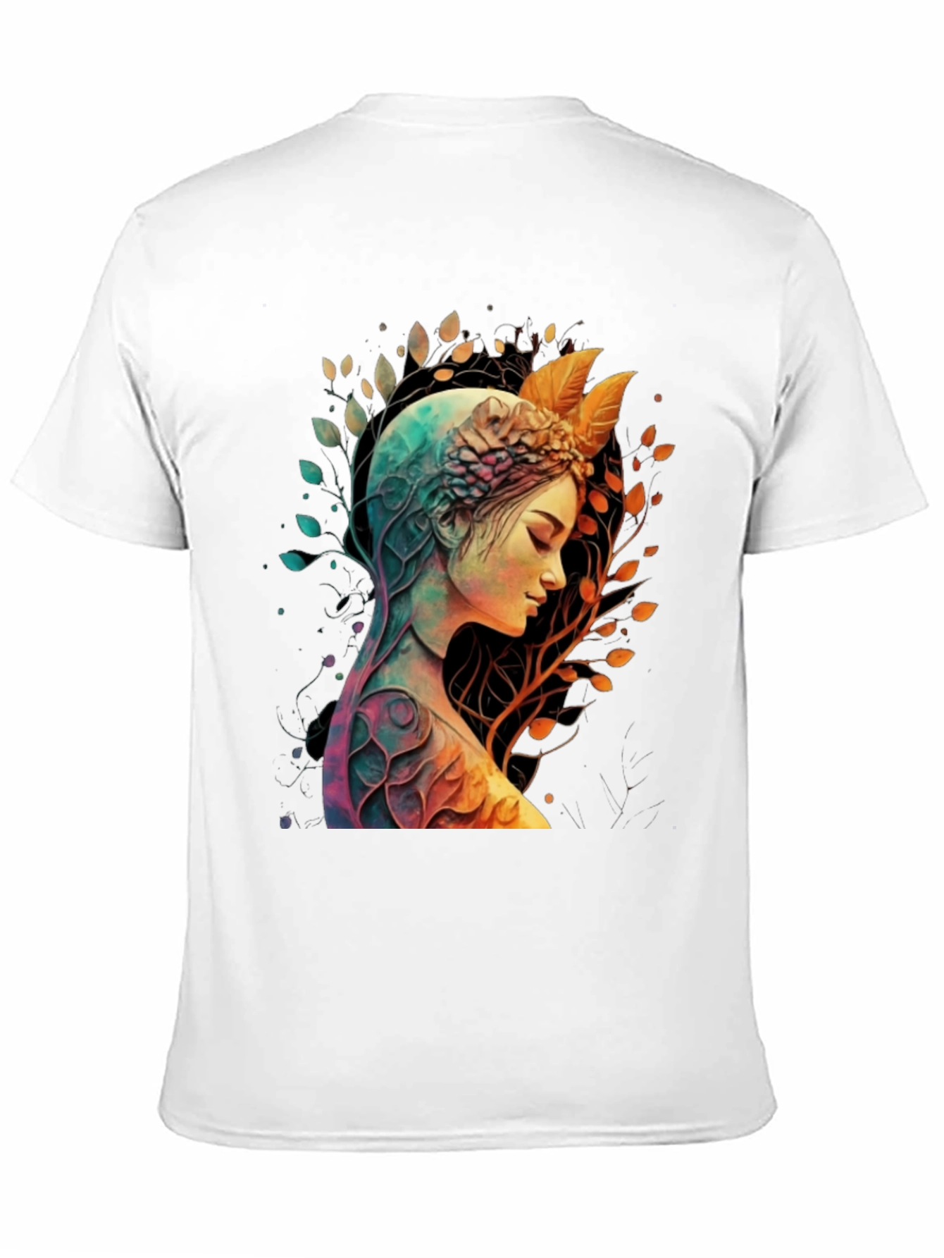 Camiseta Negra con Diseño de Naturaleza y Mujer