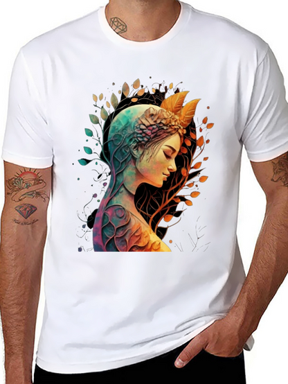 Camiseta Negra con Diseño de Naturaleza y Mujer