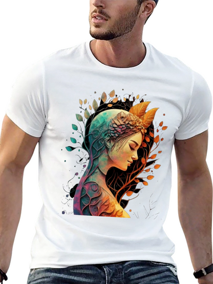 Camiseta Negra con Diseño de Naturaleza y Mujer