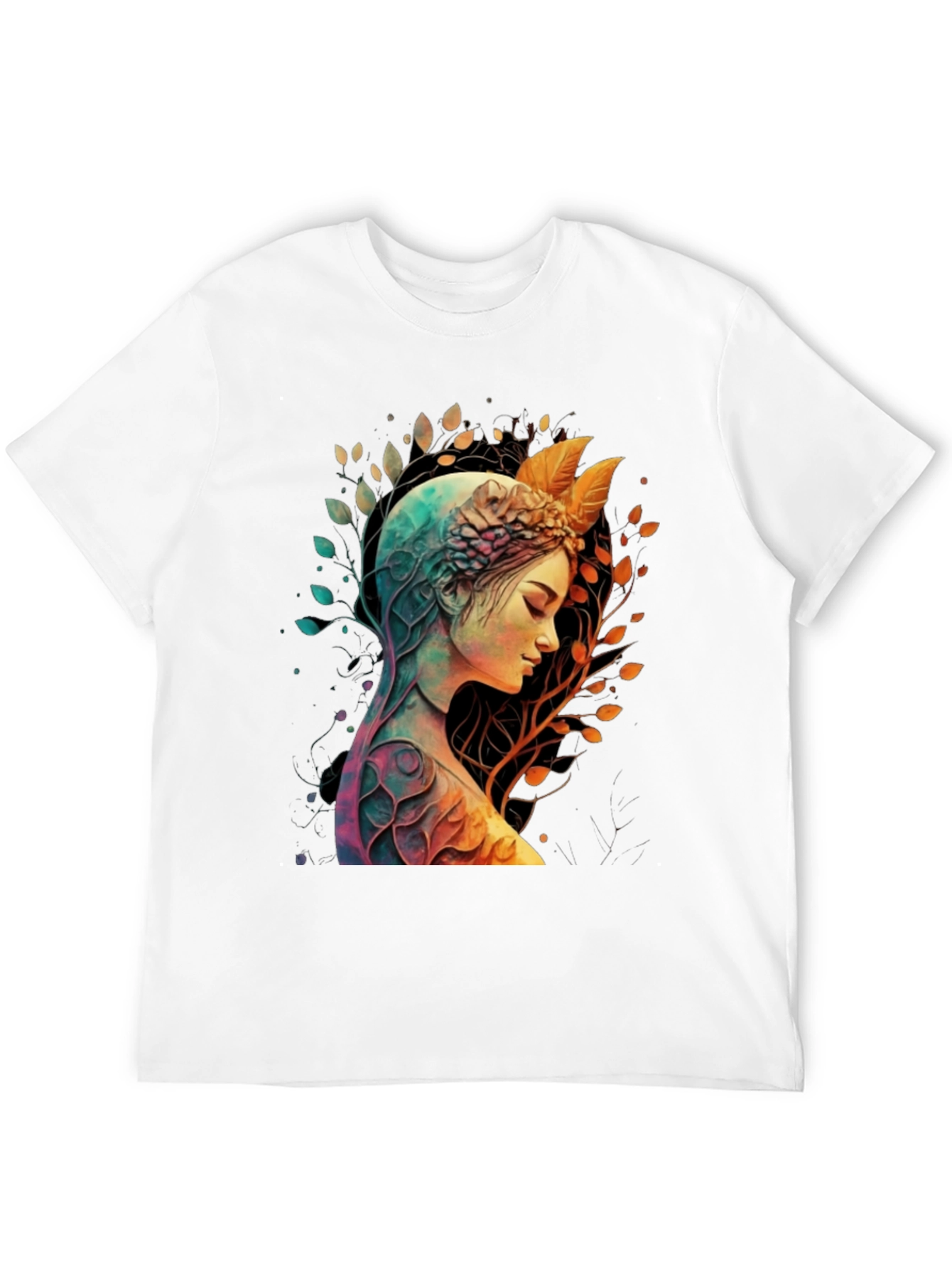 Camiseta Negra con Diseño de Naturaleza y Mujer