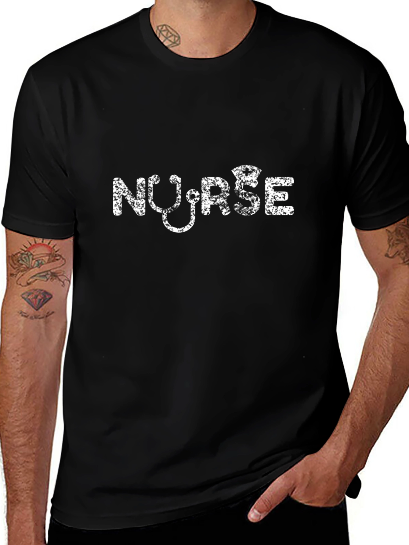 Camiseta Negra Nurse con Estetoscopio Blanco