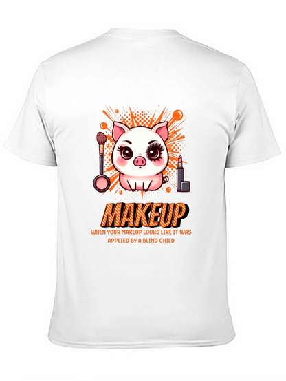 Camiseta Negra Estampada: Cerdo con Maquillaje