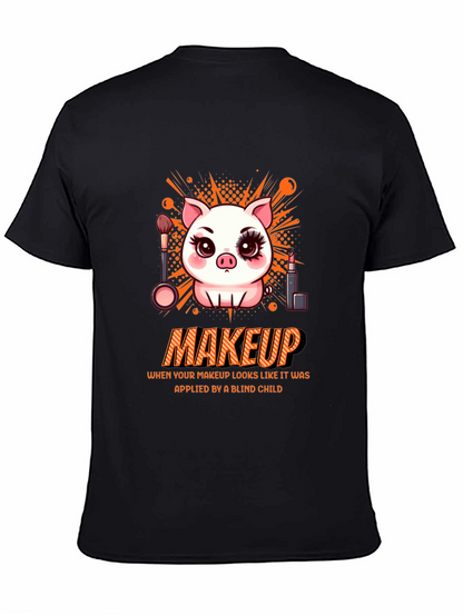 Camiseta Negra Estampada: Cerdo con Maquillaje
