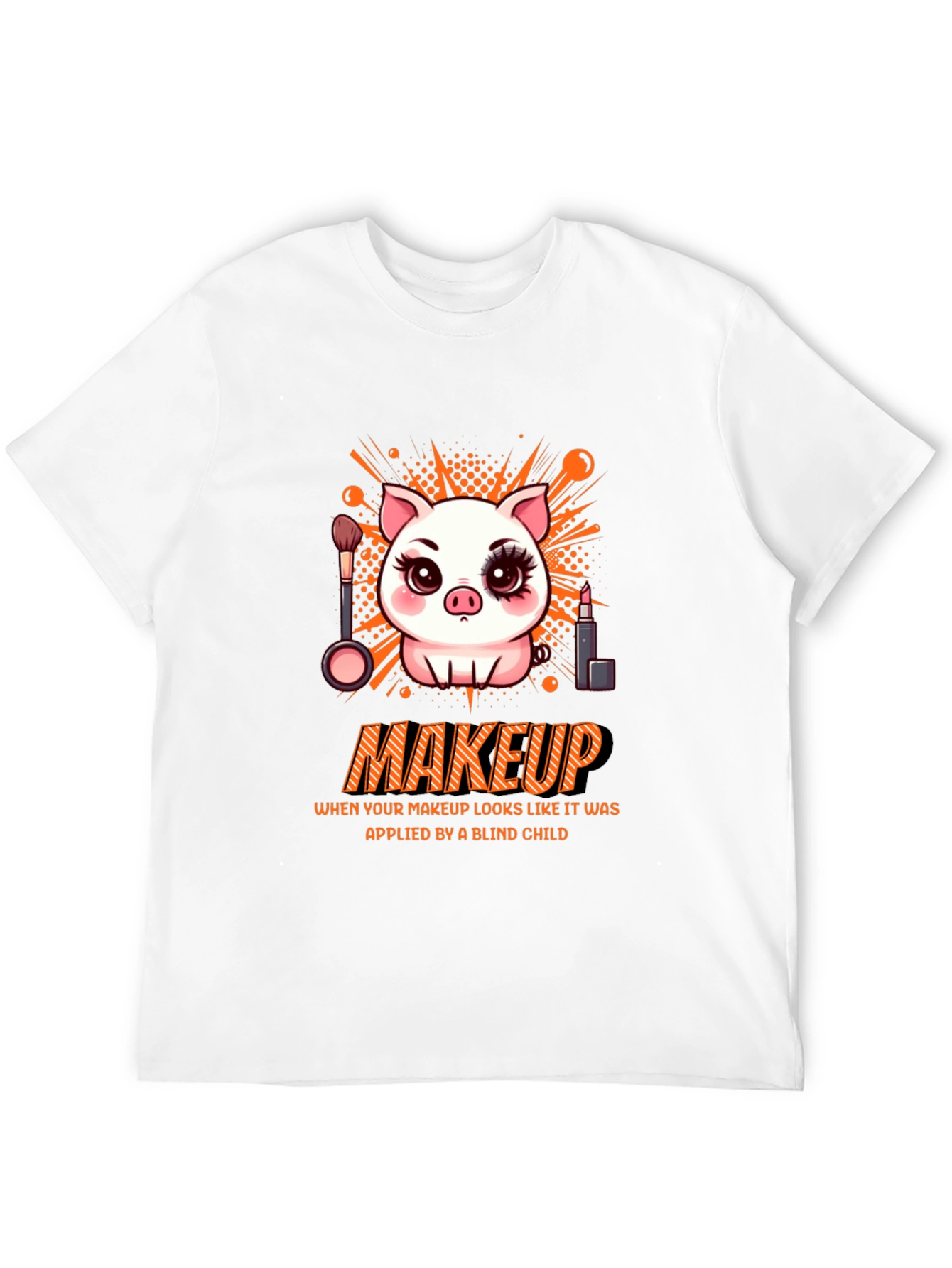 Camiseta Negra Estampada: Cerdo con Maquillaje
