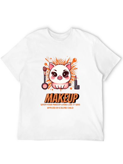 Camiseta Negra Estampada: Cerdo con Maquillaje