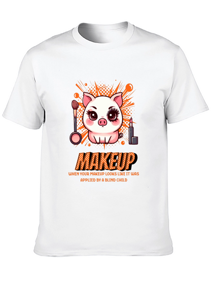Camiseta Negra Estampada: Cerdo con Maquillaje