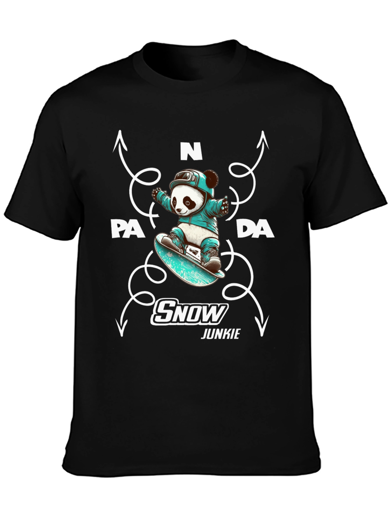 Camiseta Negra Panda Snowboard Junkie