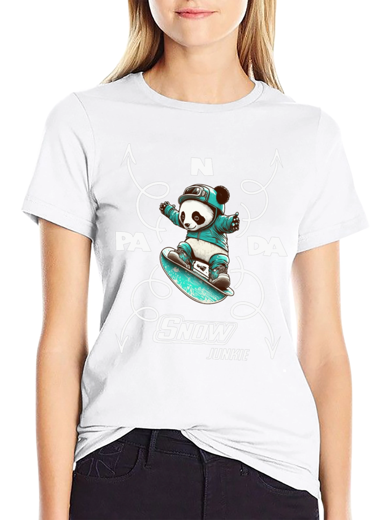 Camiseta Negra Panda Snowboard Junkie