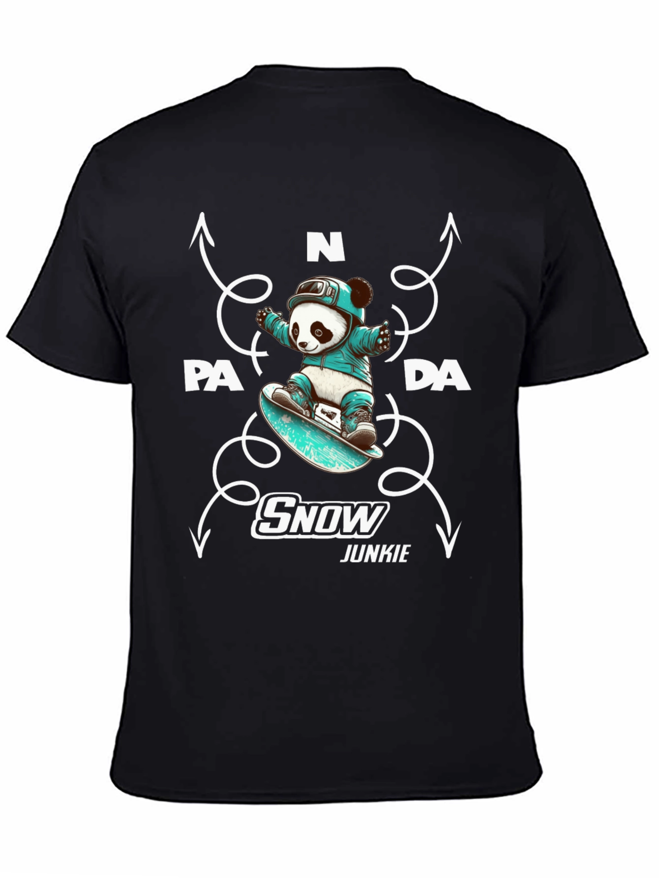 Camiseta Negra Panda Snowboard Junkie