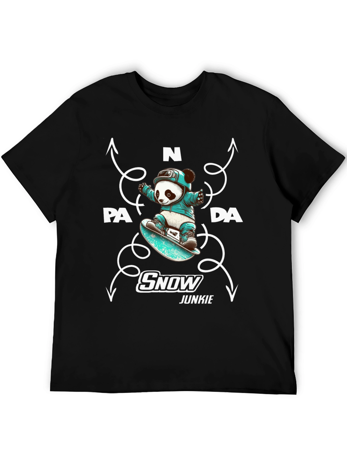 Camiseta Negra Panda Snowboard Junkie