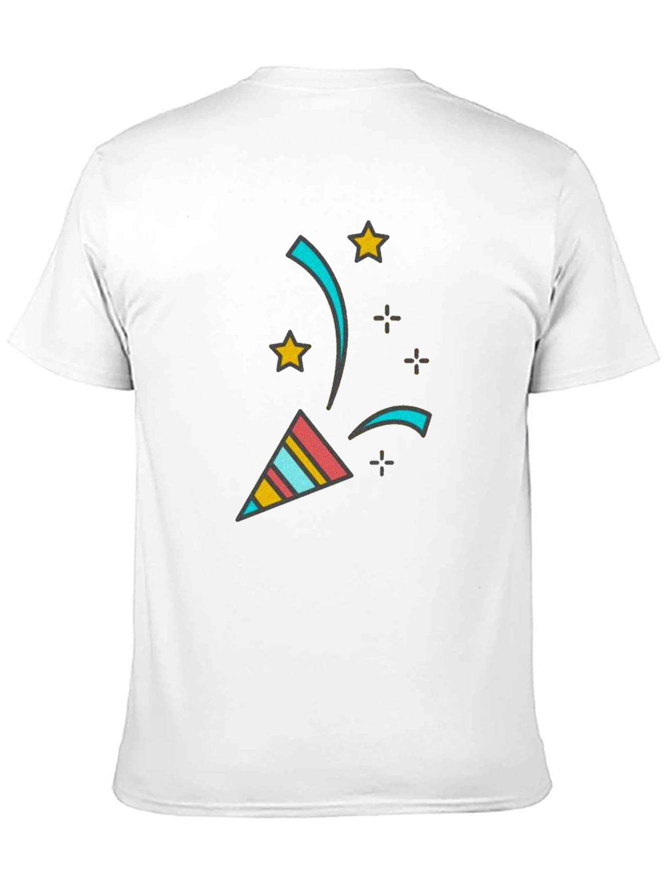Camiseta Negra con Diseño Festivo de Confeti y Estrellas