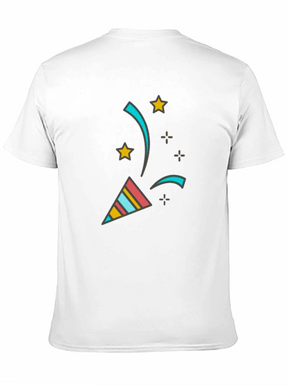 Camiseta Negra con Diseño Festivo de Confeti y Estrellas