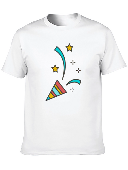 Camiseta Negra con Diseño Festivo de Confeti y Estrellas
