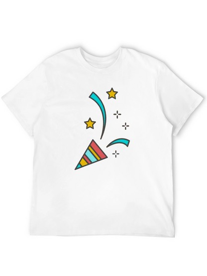 Camiseta Negra con Diseño Festivo de Confeti y Estrellas