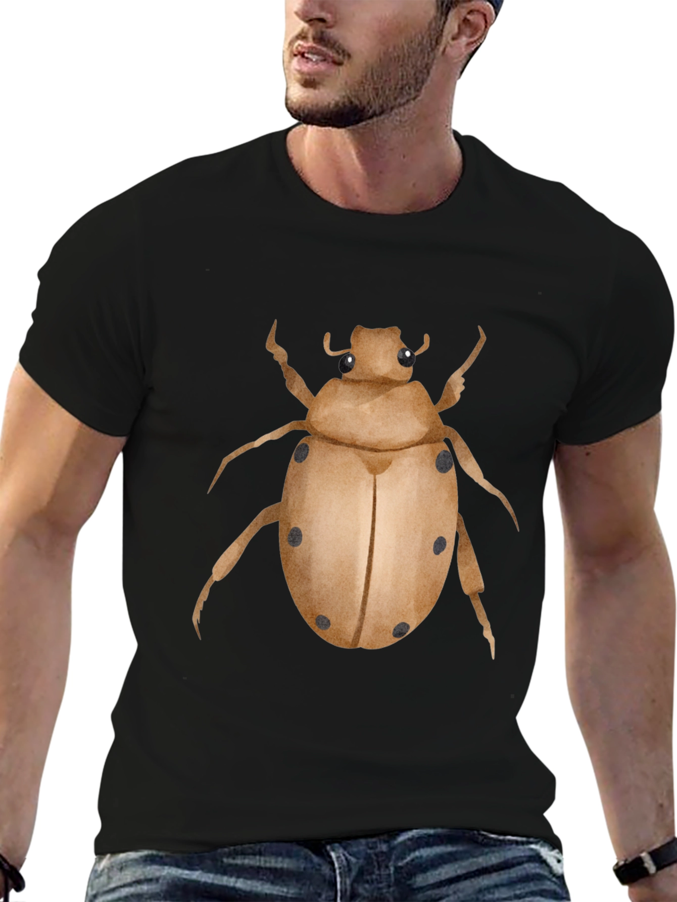 Camiseta Negra con Estampado de Escarabajo