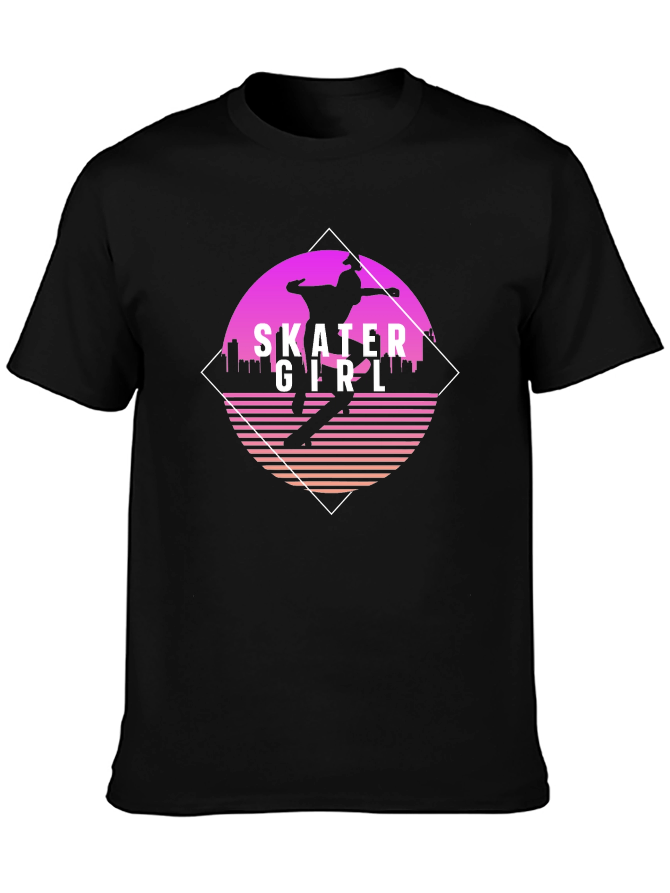Camiseta Negra con Diseño Skater Girl Retro