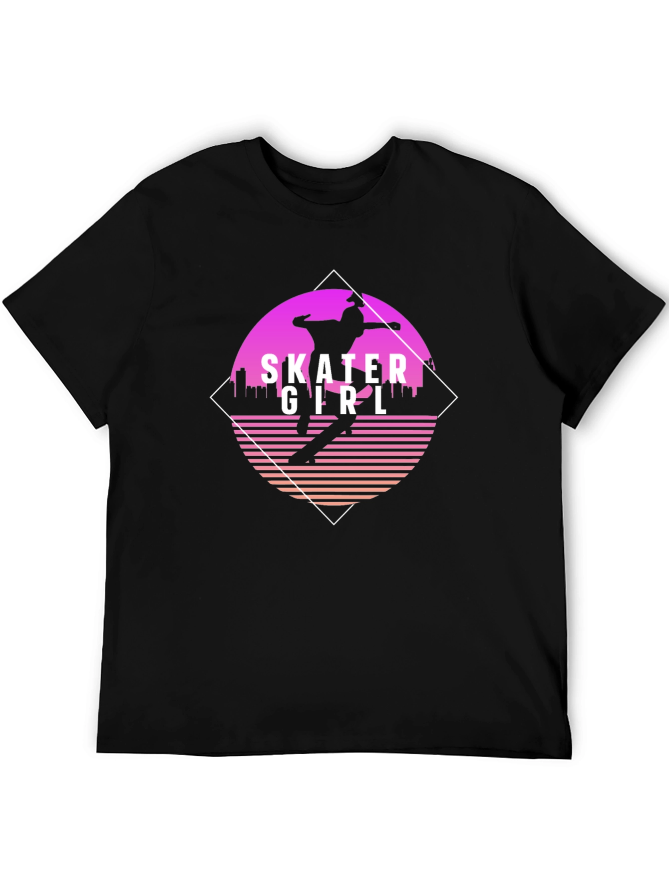 Camiseta Negra con Diseño Skater Girl Retro