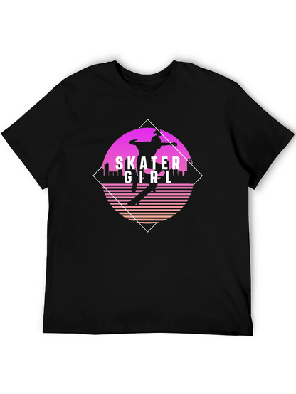 Camiseta Negra con Diseño Skater Girl Retro