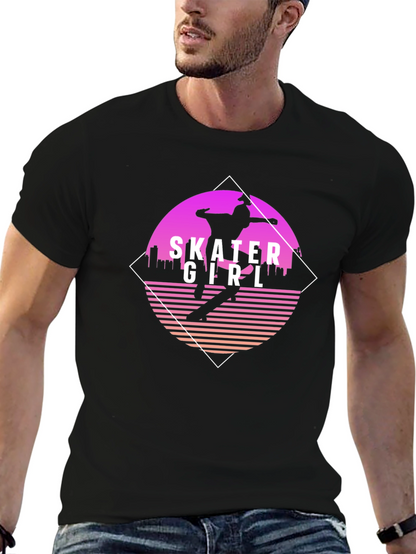 Camiseta Negra con Diseño Skater Girl Retro