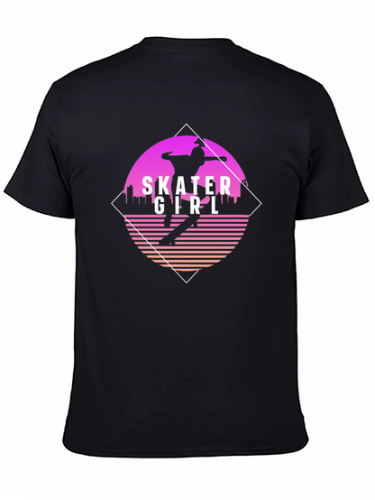 Camiseta Negra con Diseño Skater Girl Retro