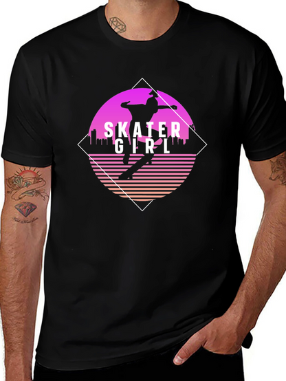 Camiseta Negra con Diseño Skater Girl Retro