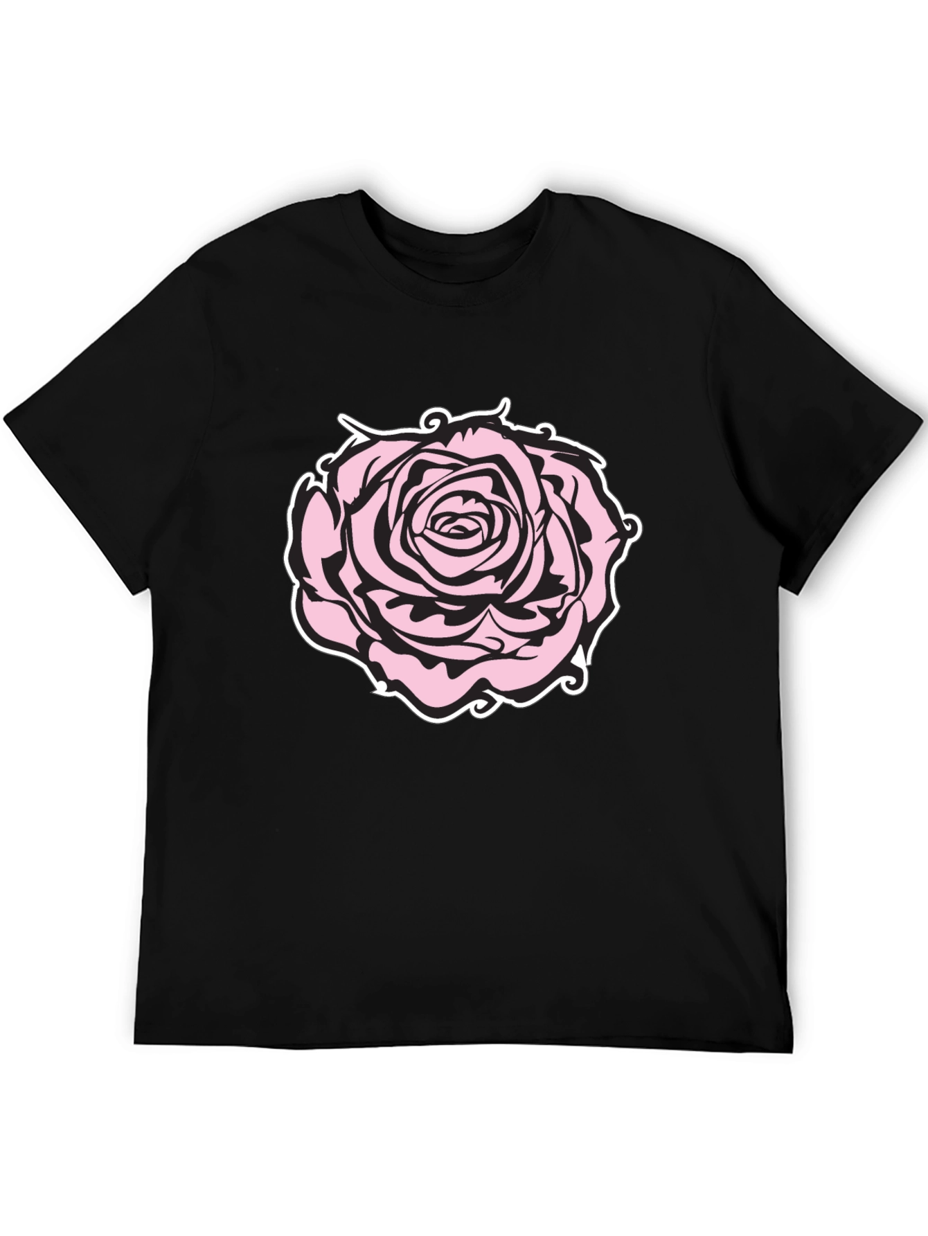 Camiseta Negra con Diseño de Rosa Abstracta