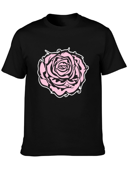 Camiseta Negra con Diseño de Rosa Abstracta