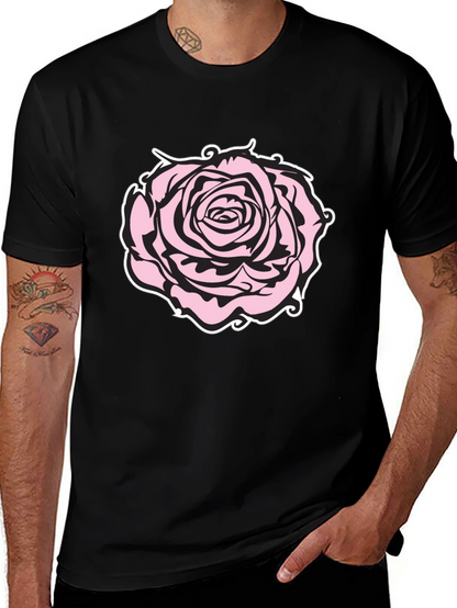 Camiseta Negra con Diseño de Rosa Abstracta