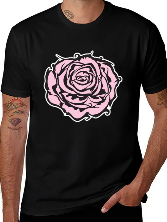 Camiseta Negra con Diseño de Rosa Abstracta