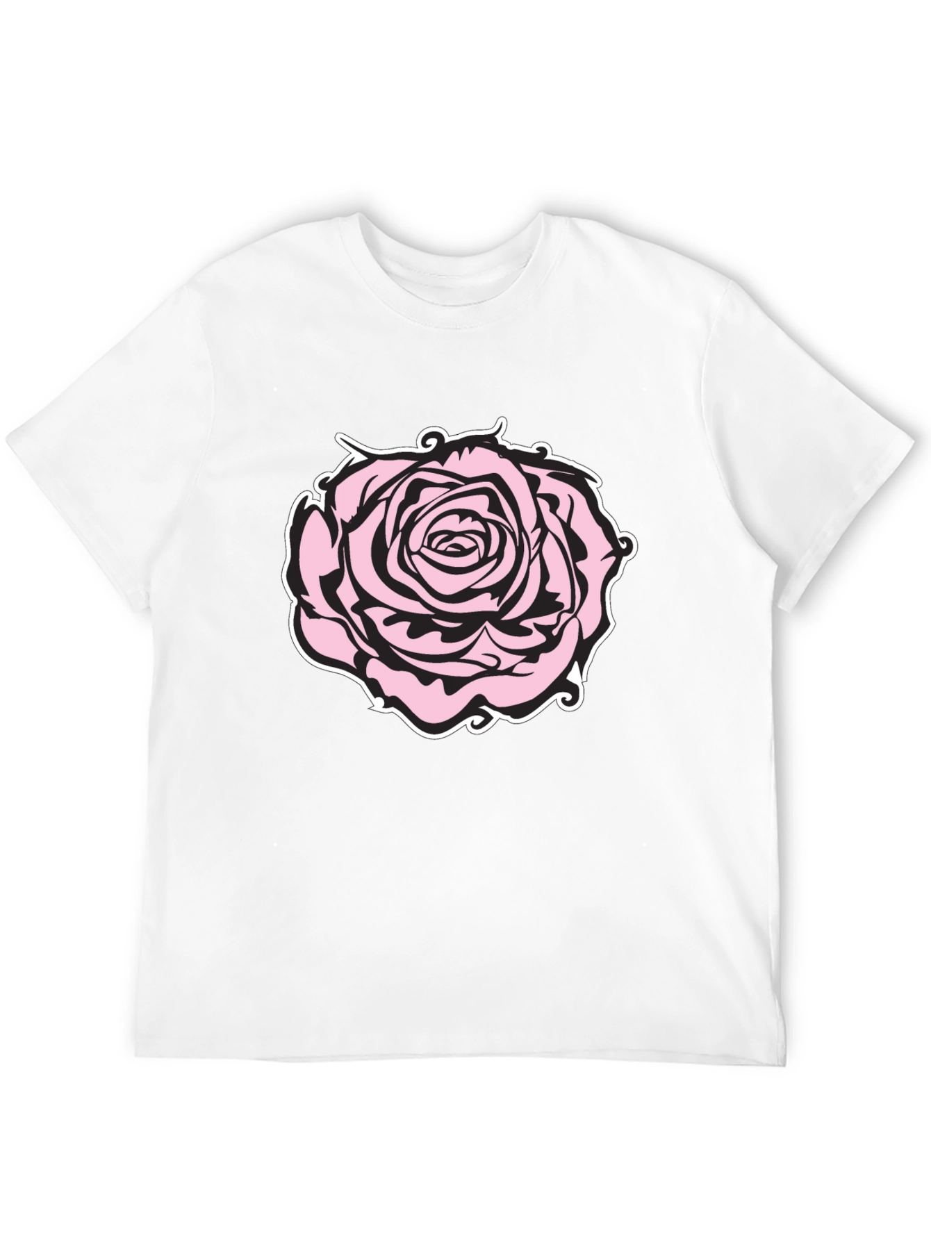 Camiseta Negra con Diseño de Rosa Abstracta