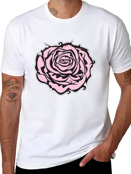 Camiseta Negra con Diseño de Rosa Abstracta