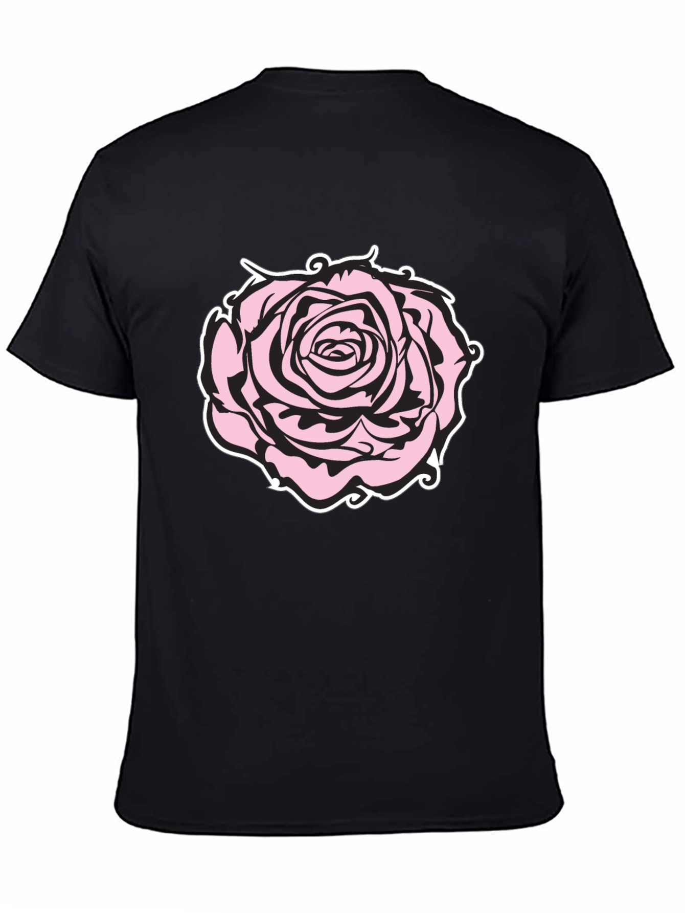 Camiseta Negra con Diseño de Rosa Abstracta