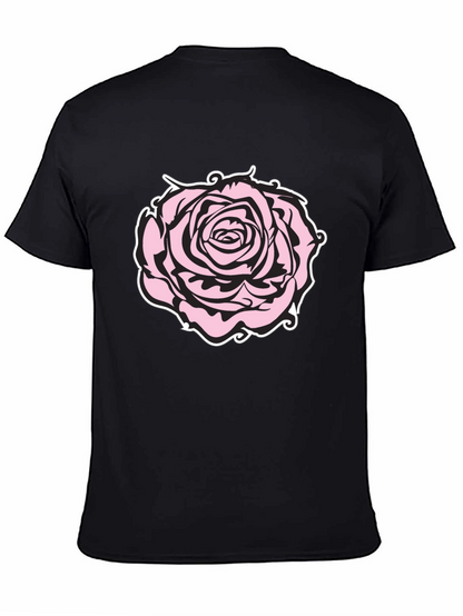 Camiseta Negra con Diseño de Rosa Abstracta