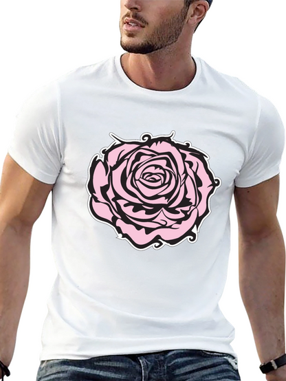 Camiseta Negra con Diseño de Rosa Abstracta
