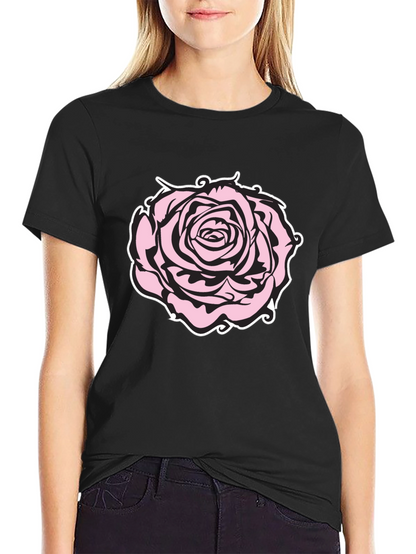 Camiseta Negra con Diseño de Rosa Abstracta