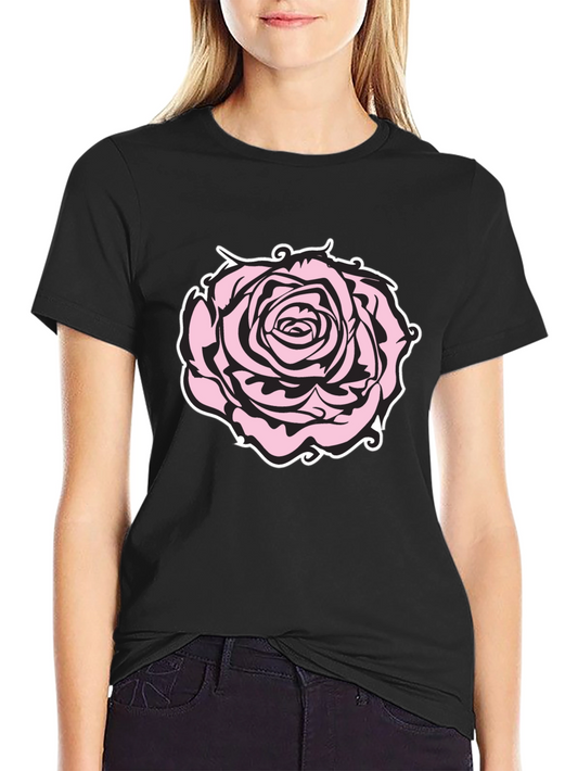 Camiseta Negra con Diseño de Rosa Abstracta