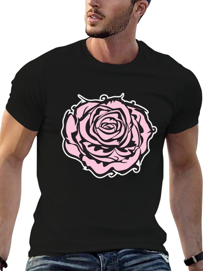Camiseta Negra con Diseño de Rosa Abstracta
